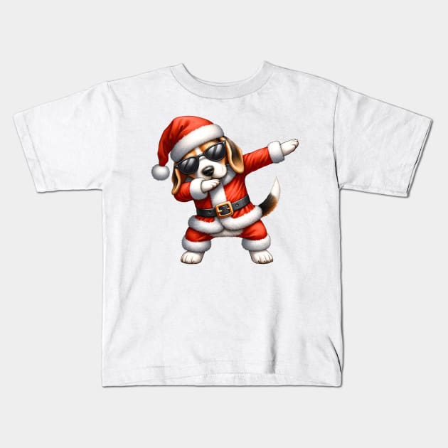 Christmas Beagle Dog Dabbing Dance Kids T-Shirt by Chromatic Fusion Studio